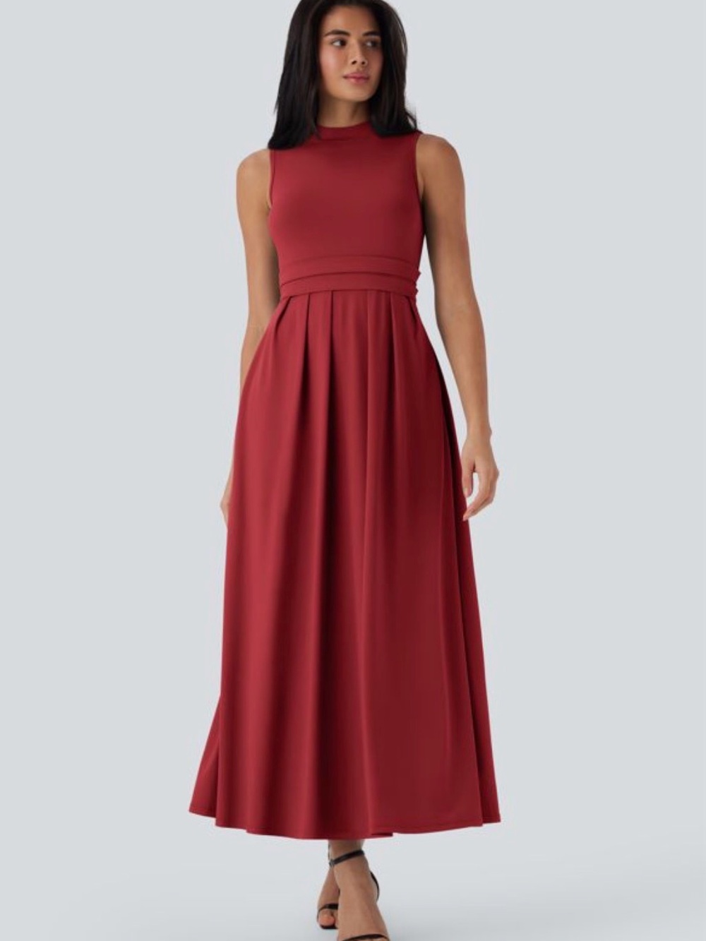 HALARA Sleeveless High-Neck Maxi Dress in Red
